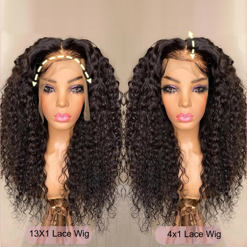 Kryssma 150 Density Deep Wave Glueless Curly Lace Front Wigs Water Natural Black Women Synthetic Hair Pre Plucked Daily Wig