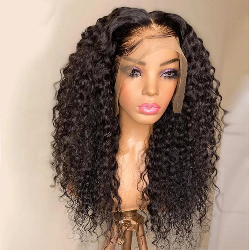 Kryssma 150 Density Deep Wave Glueless Curly Lace Front Wigs Water Natural Black Women Synthetic Hair Pre Plucked Daily Wig