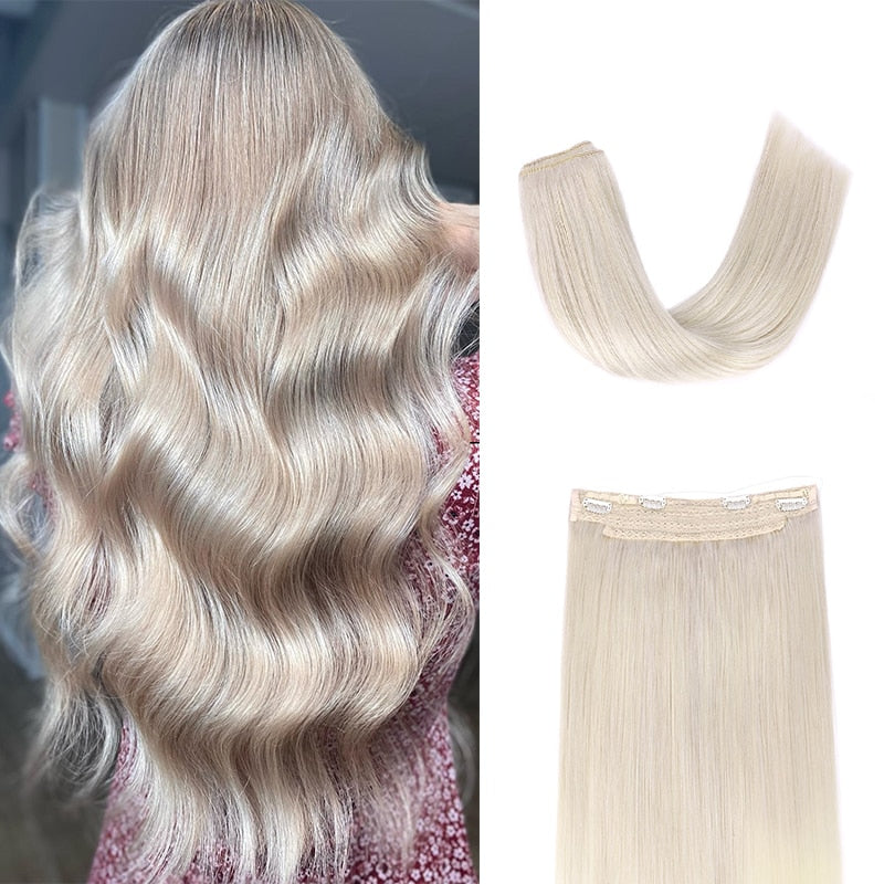 Wire in Hair Extensions Human Hair Straight Fish Line Natural Fusion Hair Extensions with Clips Weft Hair Extensions For Women