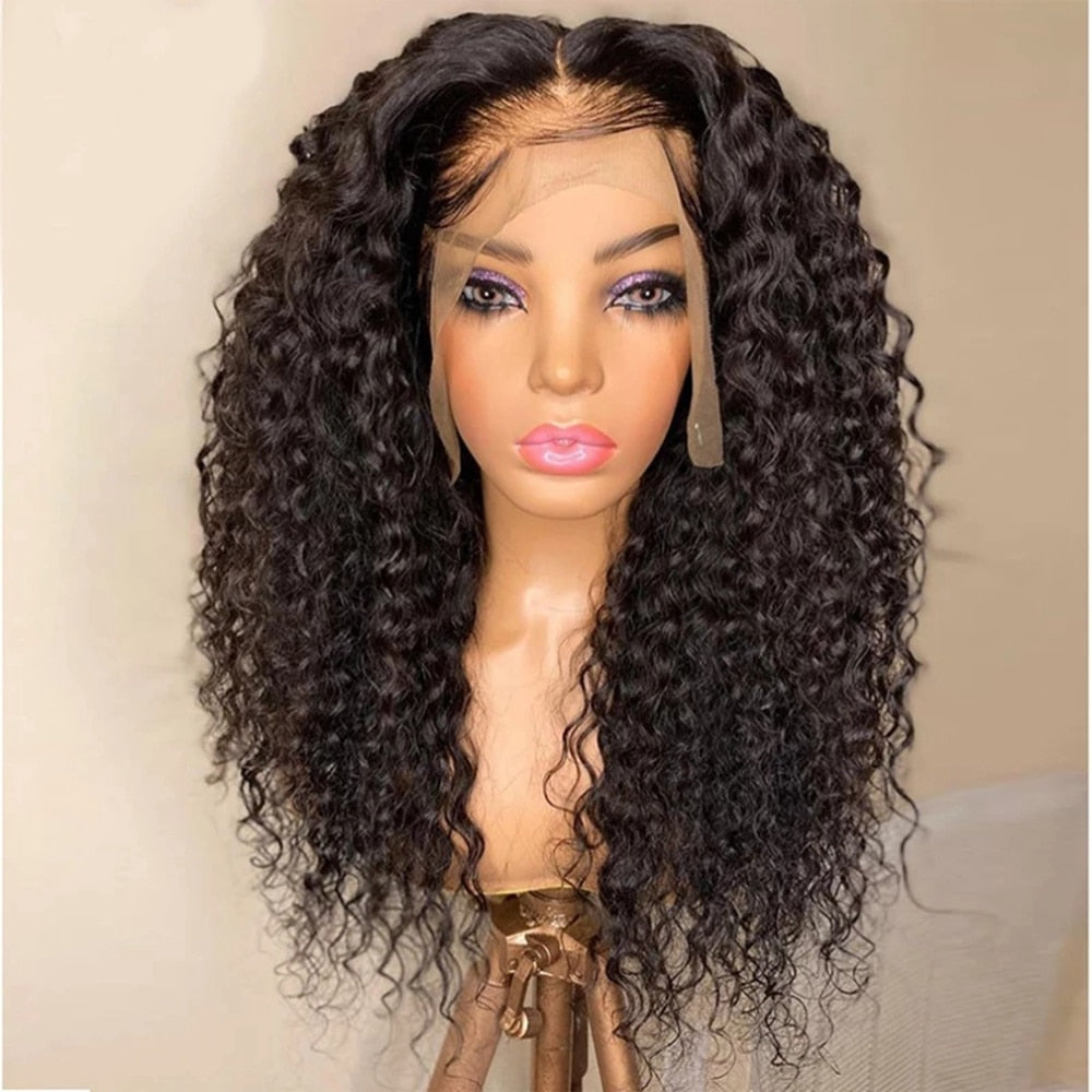 Kryssma 150 Density Deep Wave Glueless Curly Lace Front Wigs Water Natural Black Women Synthetic Hair Pre Plucked Daily Wig